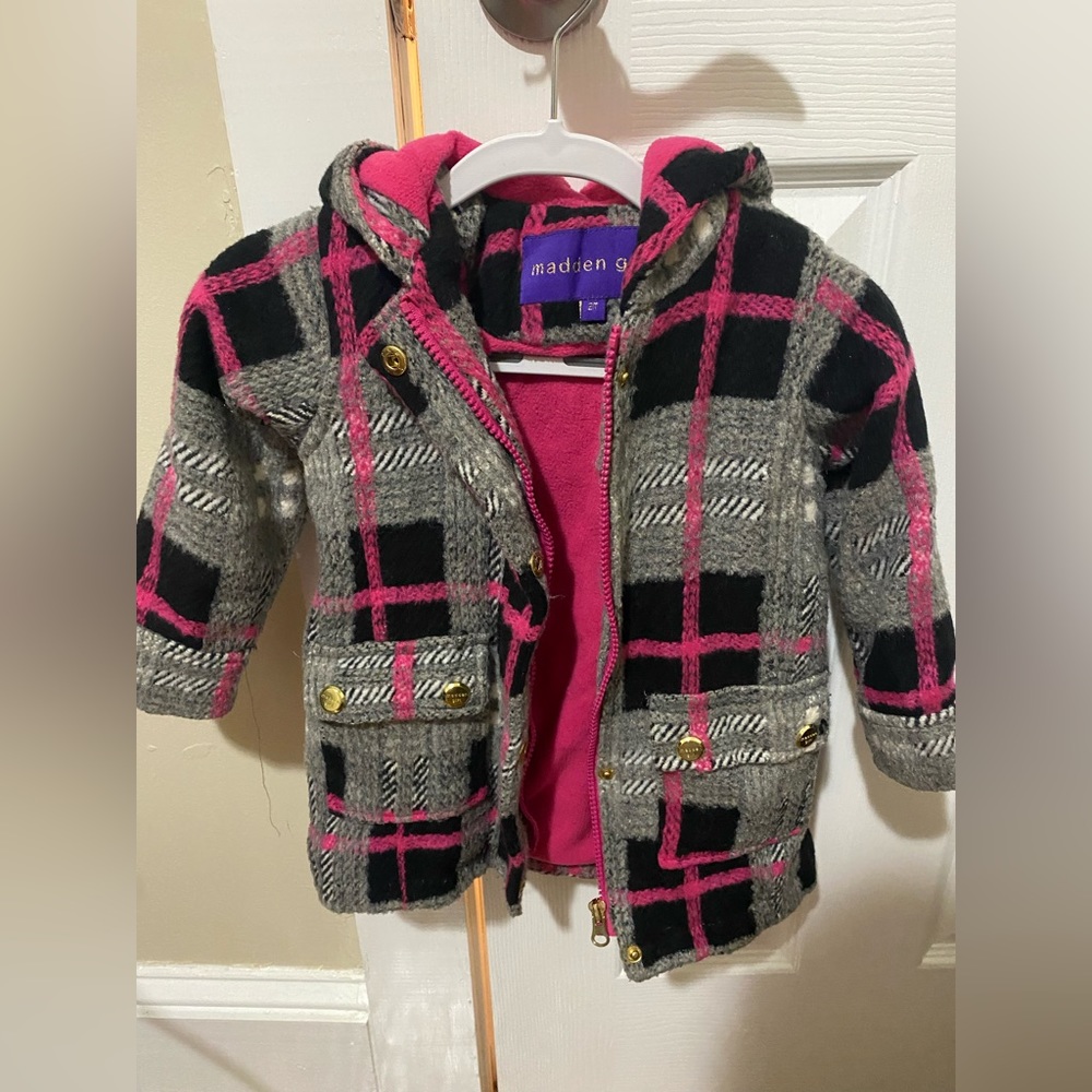 Black and pink plaid coat